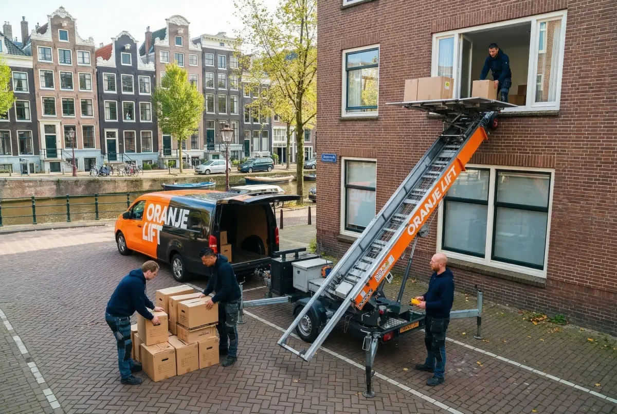Verhuislift in actie bij verhuizing Amsterdam