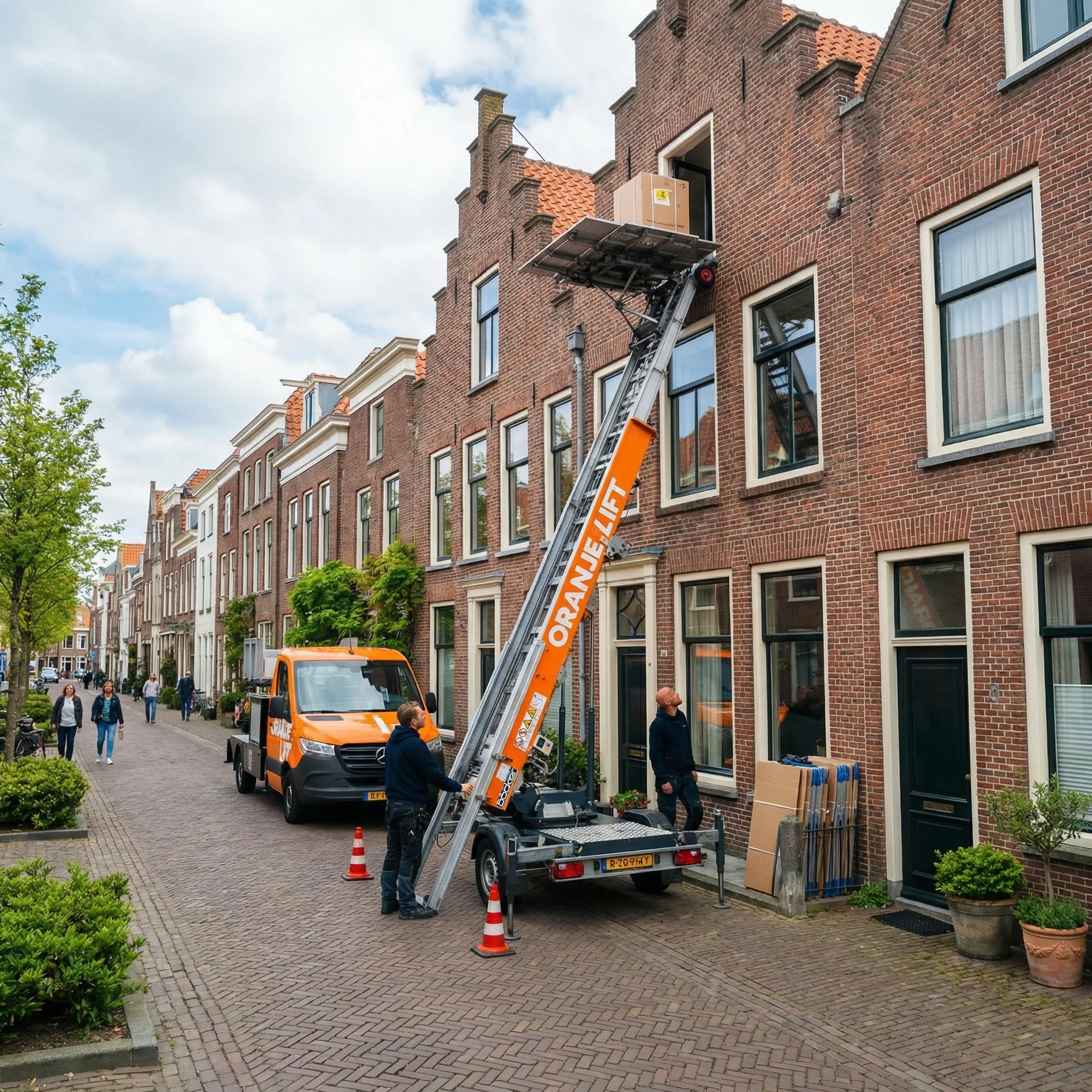 Aanhangerlift in gebruik bij woning in Hoofddorp