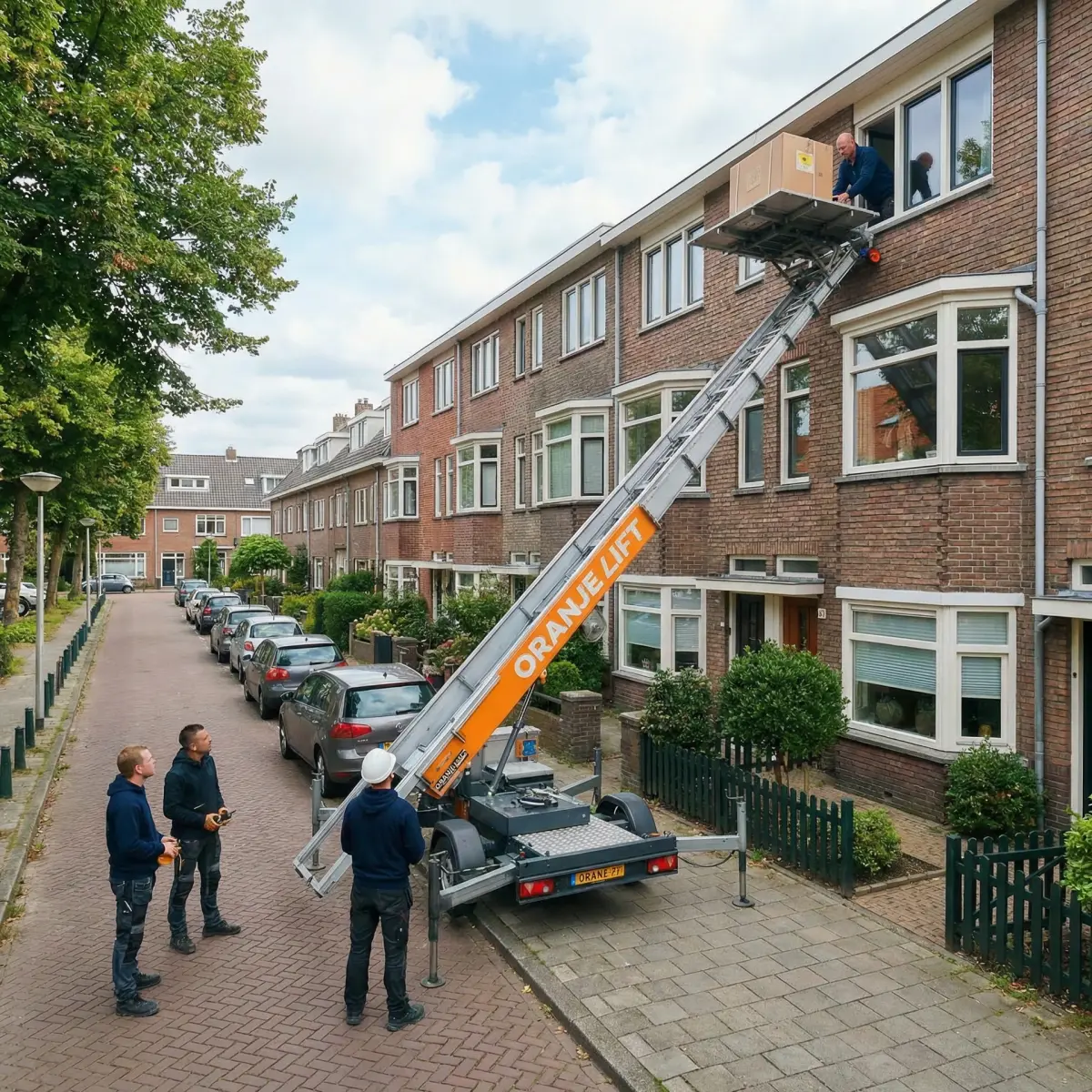 Verhuislift in woonwijk straat